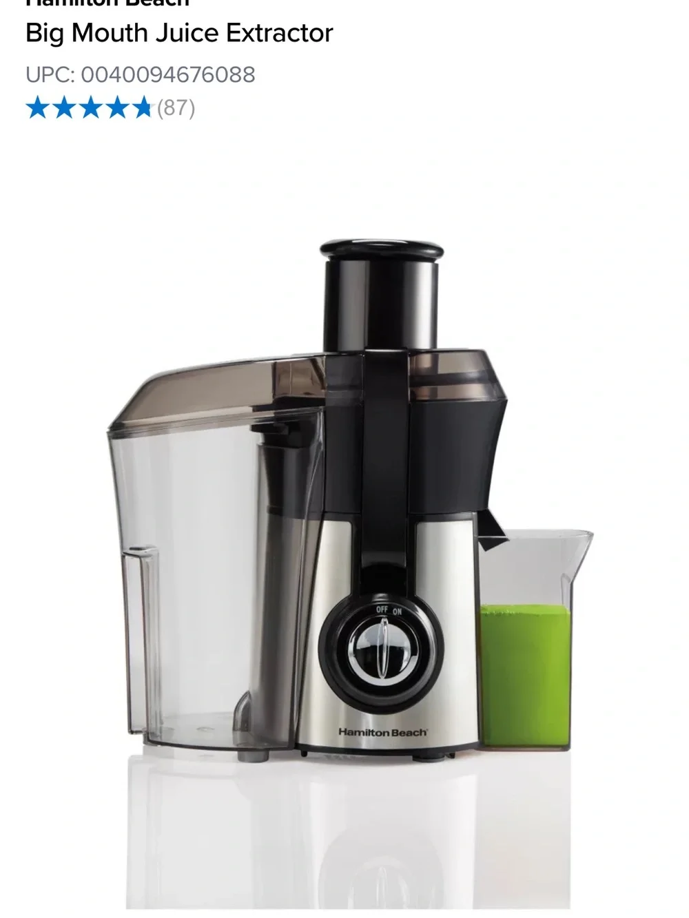 Hamilton Beach Stainless Steel and Black Juice Extractor